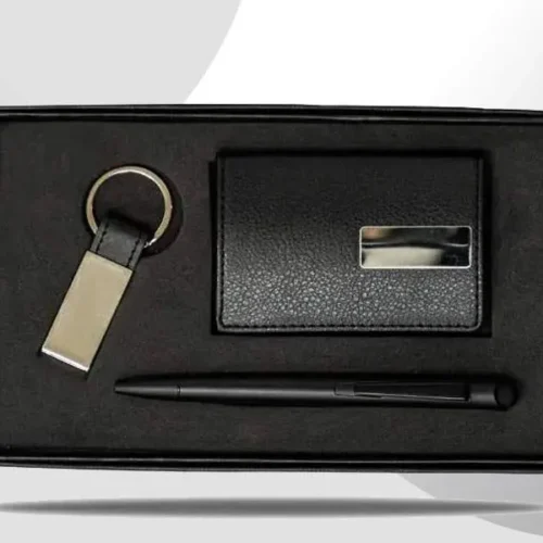 slim Leatherette Card case, Stylet pen & keychain