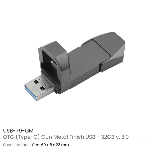 OTG USB Flip in Gun Metal 32GB V. 3.0 Type C Flip Magnetic Cap - Image 5