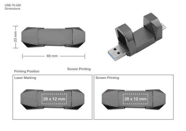 OTG USB Flip in Gun Metal 32GB V. 3.0 Type C Flip Magnetic Cap - Image 6
