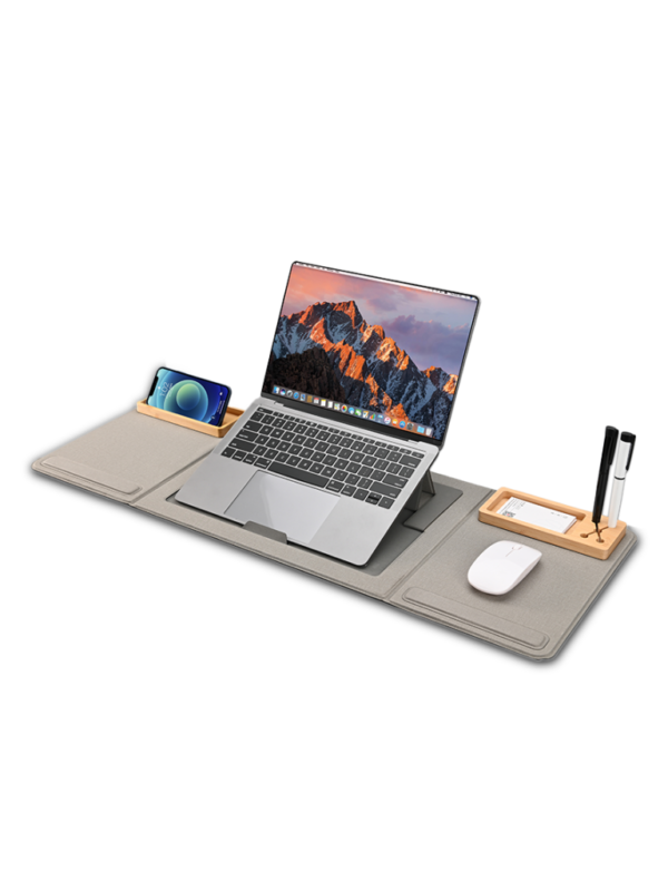 Foldable Desk Pad Organizer with Laptop Stand and Bamboo Accessories - Image 2