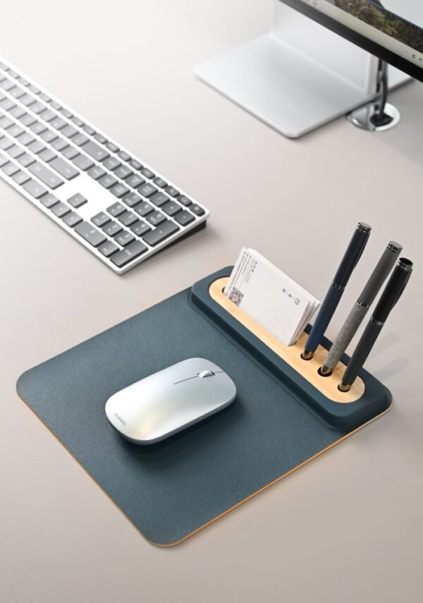 Eco-Friendly Foldable Mousepad with Bamboo Organizer for Phones and Pens - Image 2