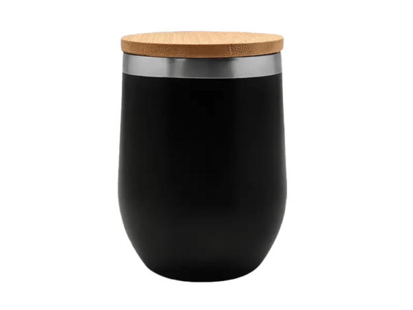 Stainless steel double wall cup with bamboo lid - Image 2