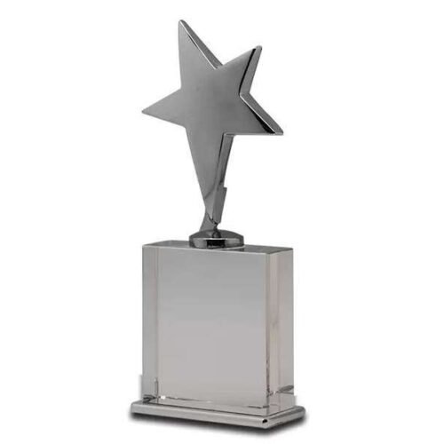 chrome plated metal star on a crystal base trophy