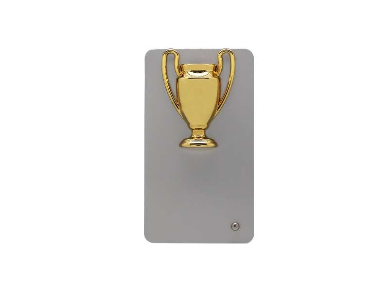 metal trophy with a Metal cup shape on the top