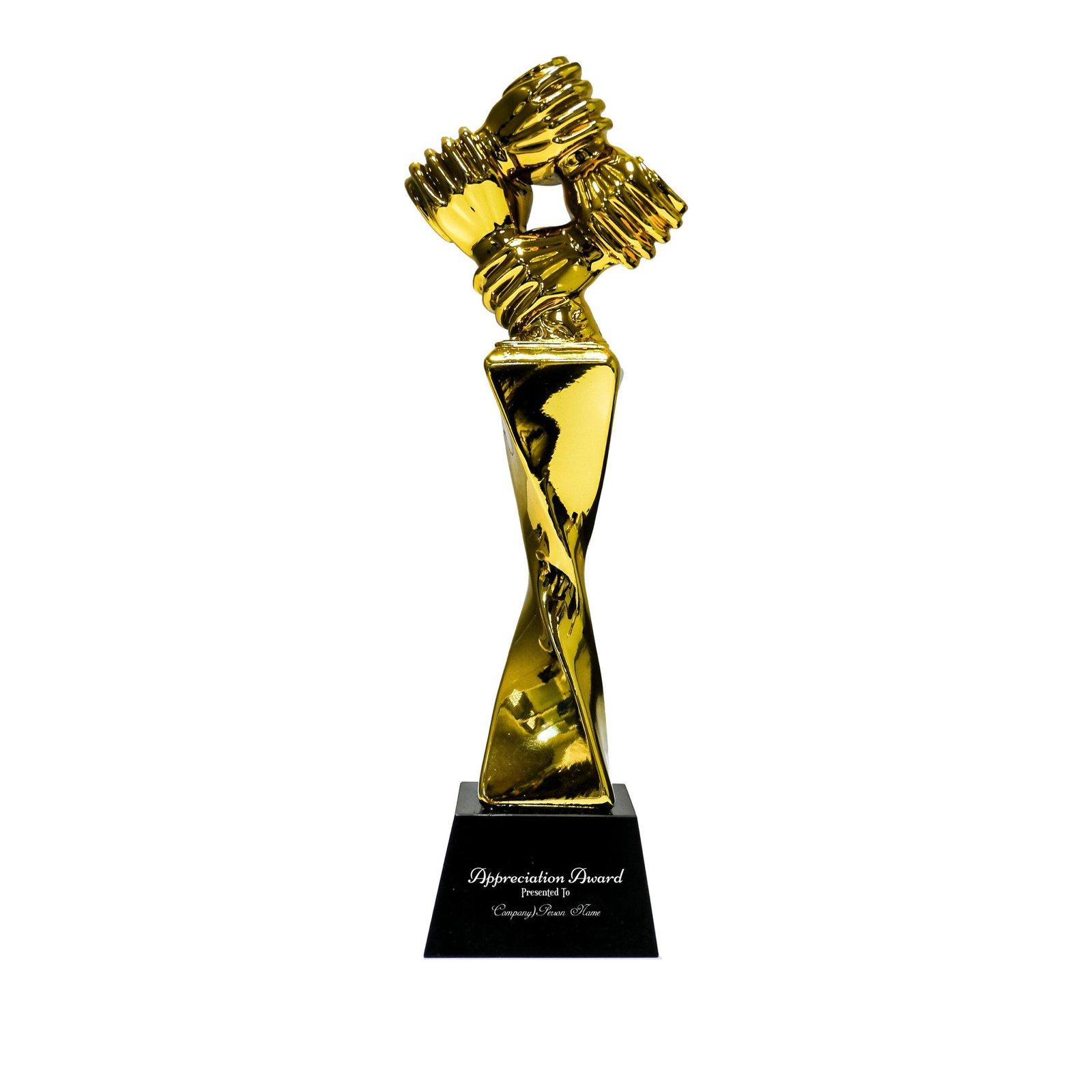 Award Trophy Hand Holding full gold with black base - Image 2