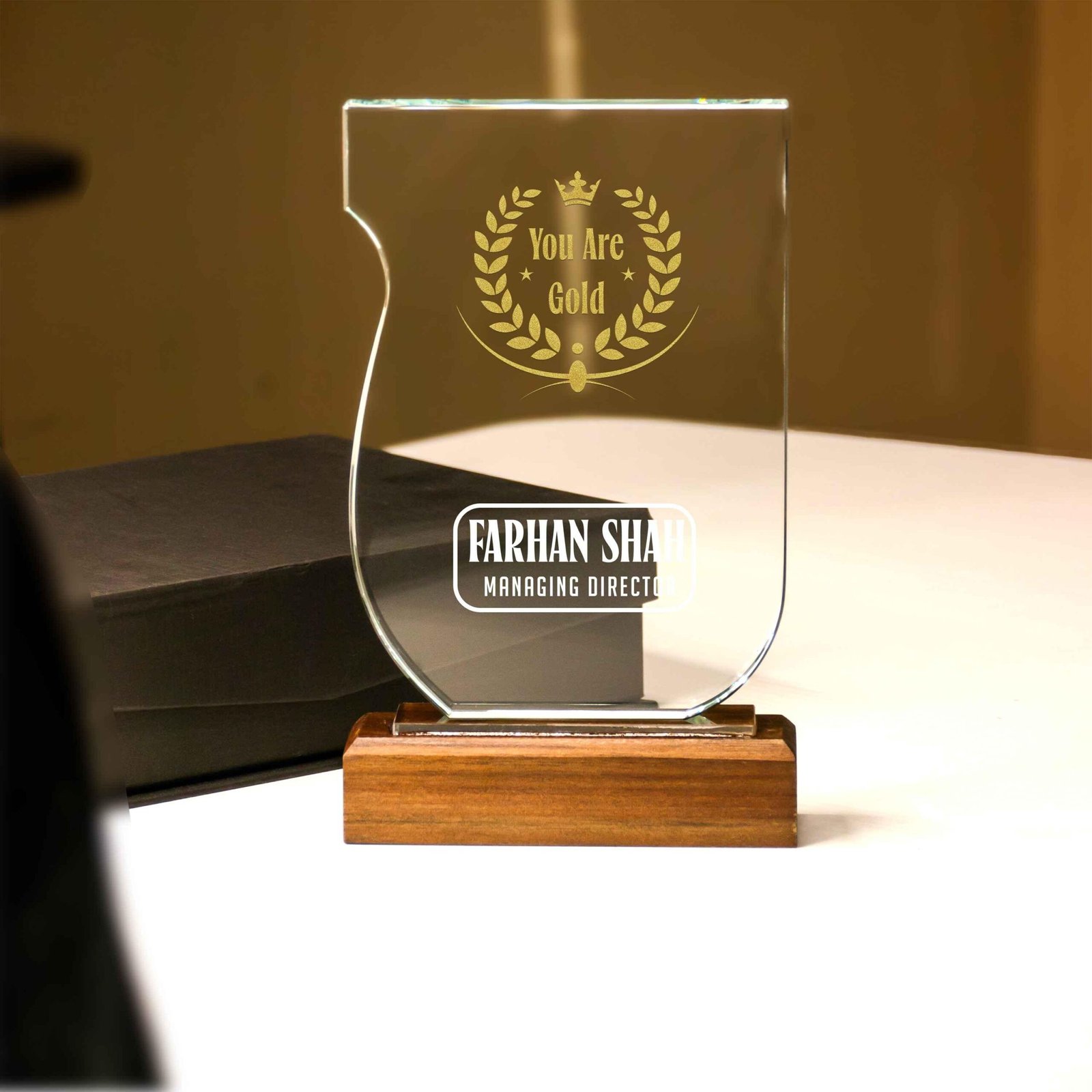 Crystal Award With Wooden Base - Image 3