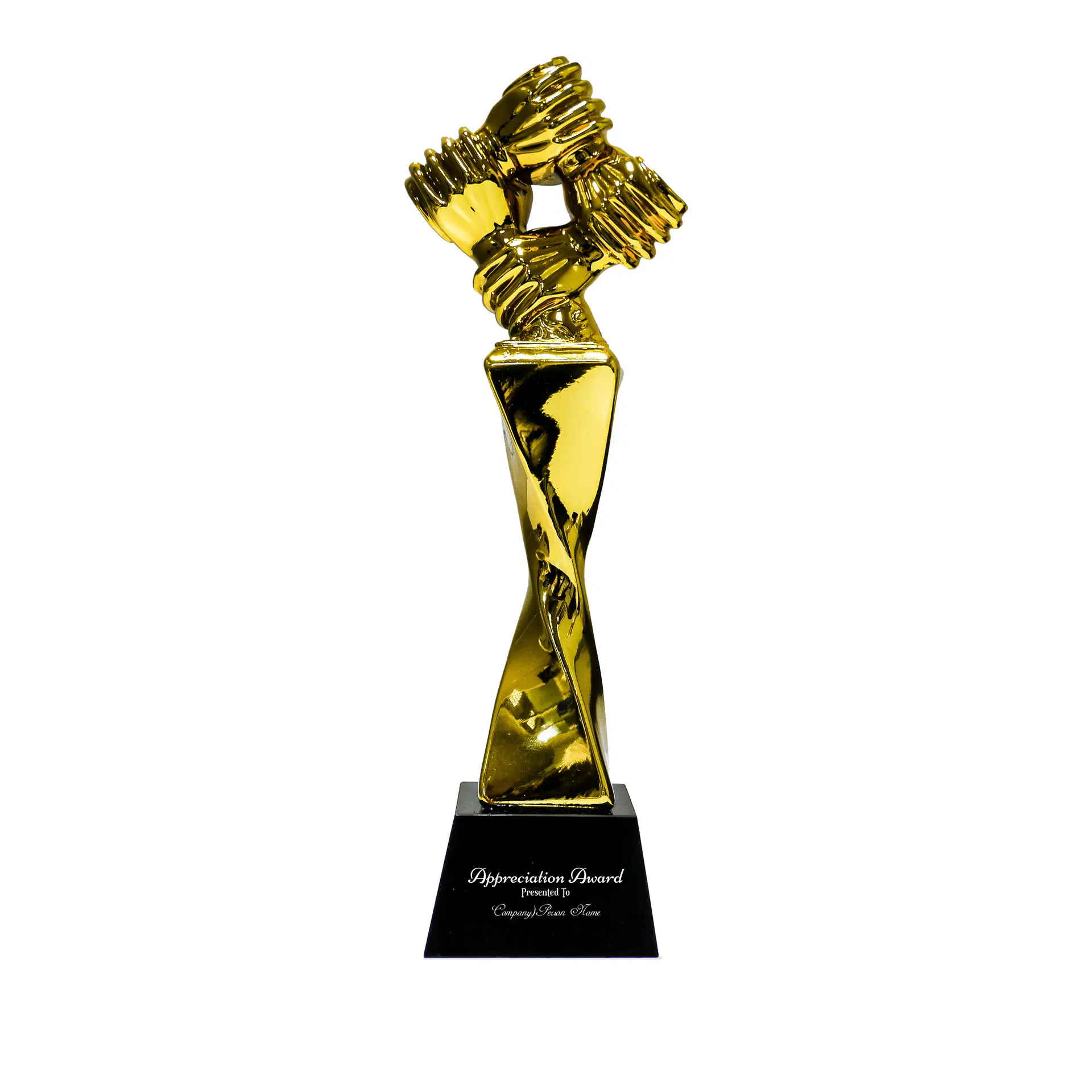 Award Trophy Hand Holding full gold with black base - Image 2