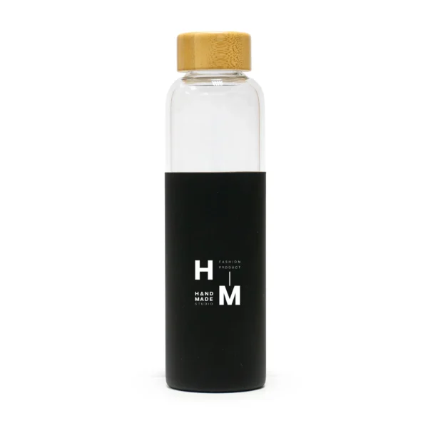 Bamboo Lid Glass Bottle With Silicon Case - Image 2