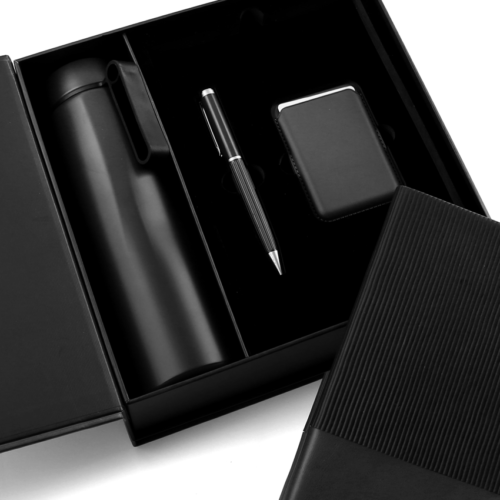 Complete Corporate Gift Set with Notebook, Pen, RFID Holder & Flask