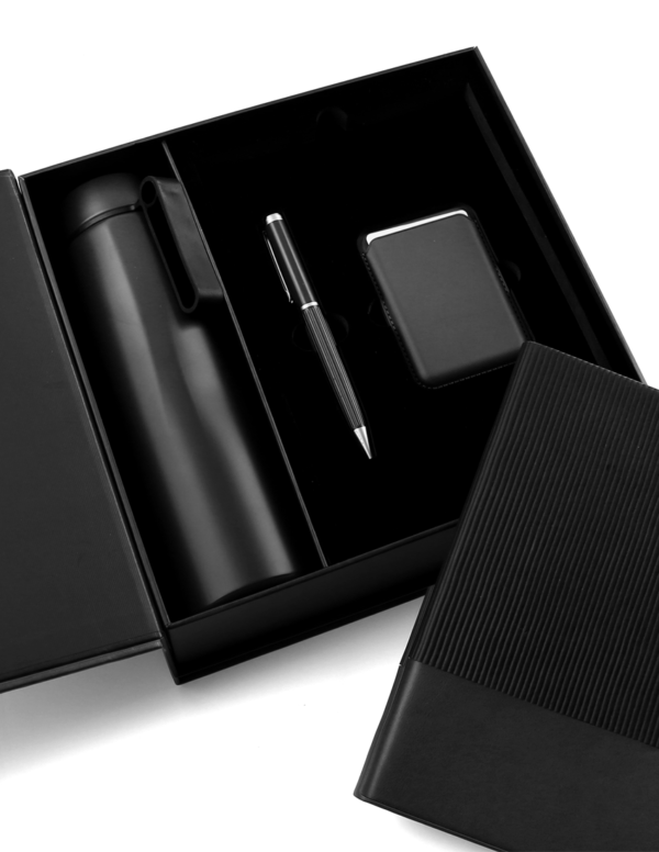 Complete Corporate Gift Set with Notebook, Pen, RFID Holder & Flask