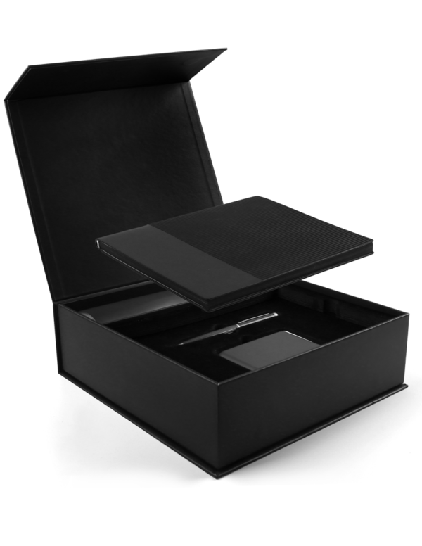 Complete Corporate Gift Set with Notebook, Pen, RFID Holder & Flask - Image 3