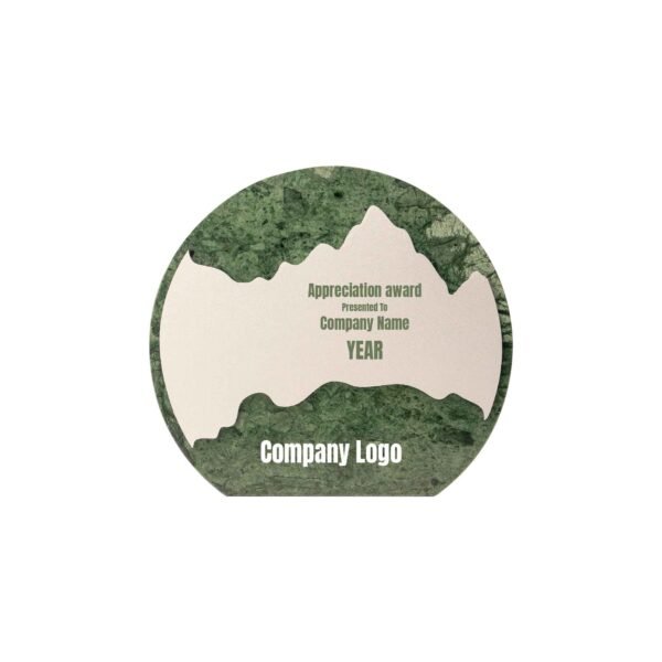 Green Stone Round Plaque Award With Metal Plate - Image 2