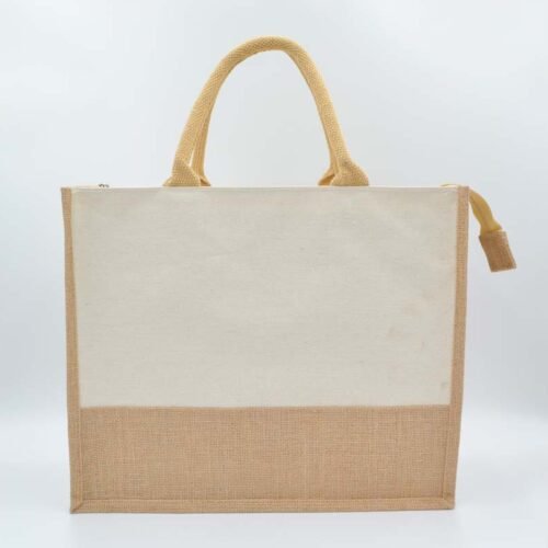 JUTE AND CANVAS BAG WITH ZIPPER