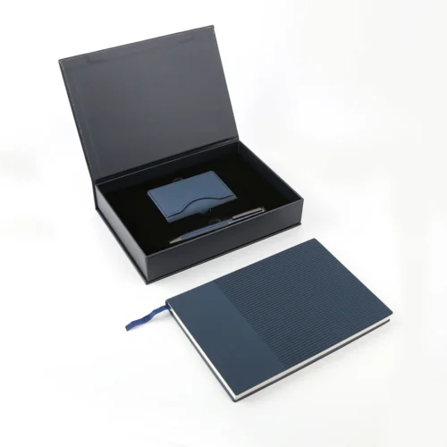 4-Piece Notebook Gift Set with PU Binder, Metal Pen & Card Holder