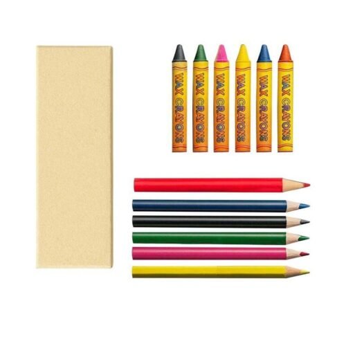 Set of Color Pencils & Crayons in Lemongrass Paper Box