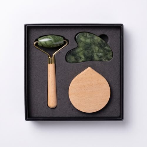 Jade Face Roller, Guasha and Mirror Set