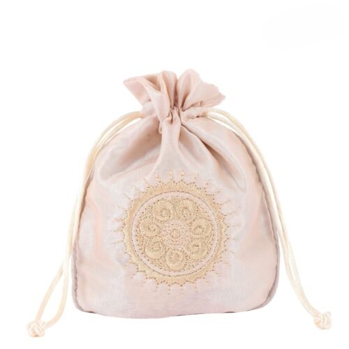 Beige Satin Drawstring Pouch
