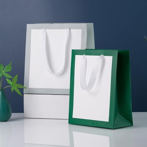 White with Green Border Gift Bags