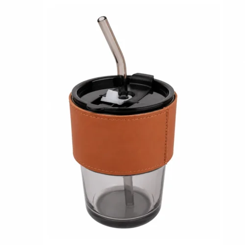 GLASS TUMBLER WITH SLEEVE & STRAW