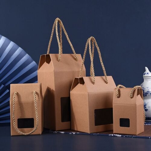 Flat Window Kraft Gift Boxes With Rop Handle Made By Cardboard