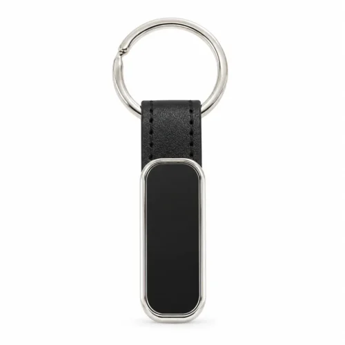 Silver Tag Leather Strap Keychain