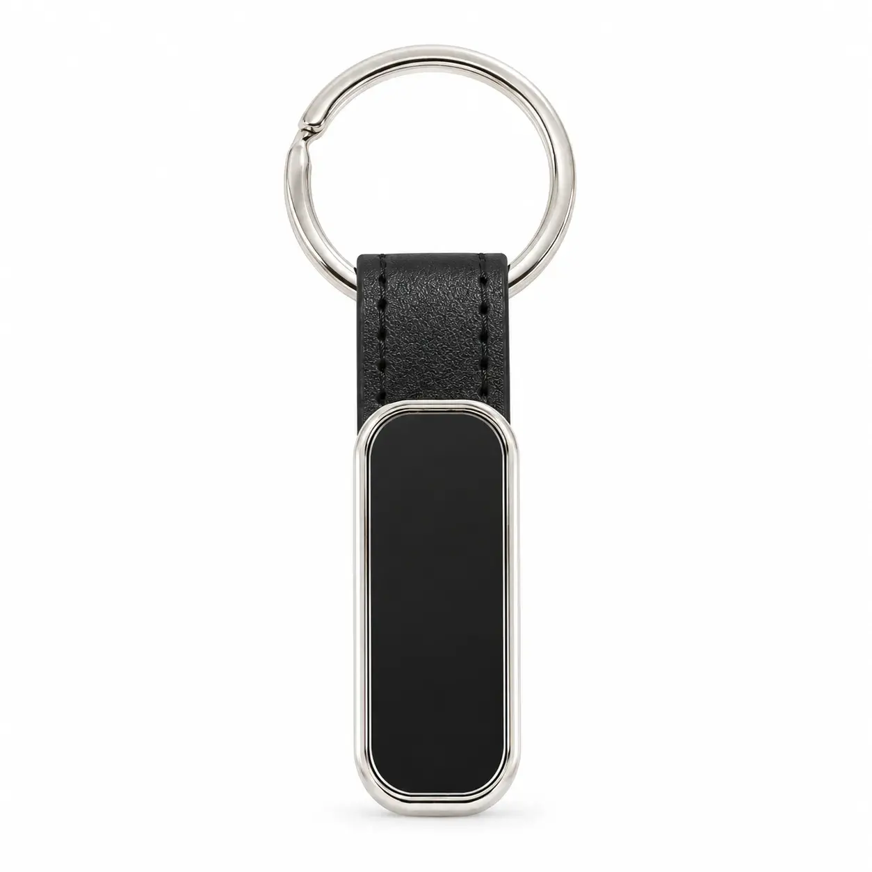 Silver Tag Leather Strap Keychain