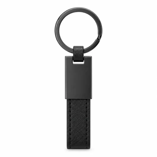 Matte Black Tag Leather Strap Keychain