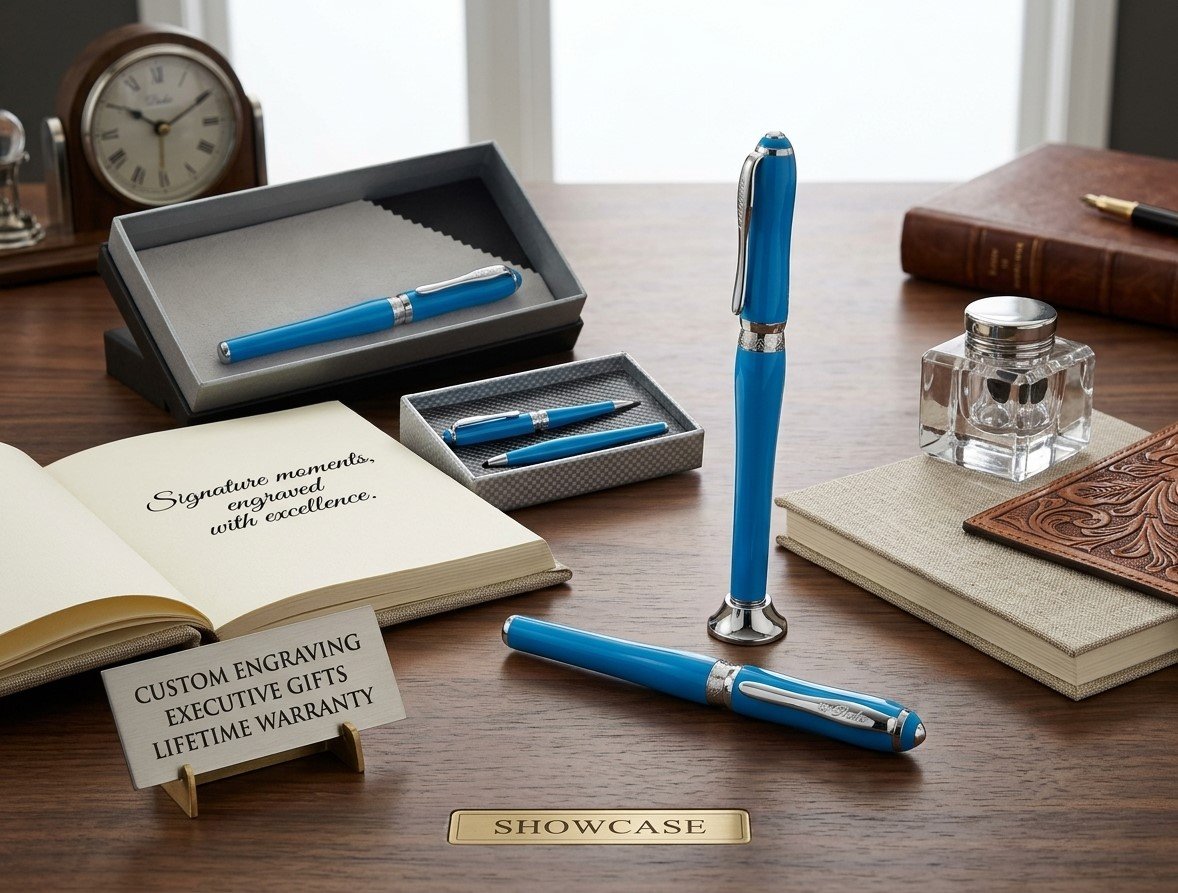 Blue Pen with Silver Chrome Trimmings - Image 3