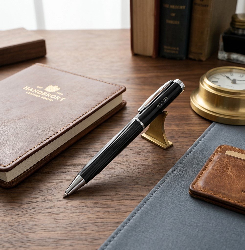 Metal Pen with Lined Barrel - Image 2